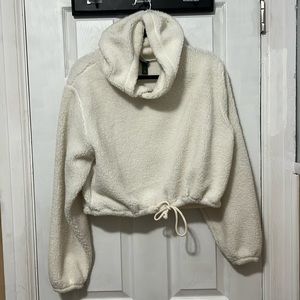 Wild Fable White Sherpa Cropped Drawstring Hoodie XLarge